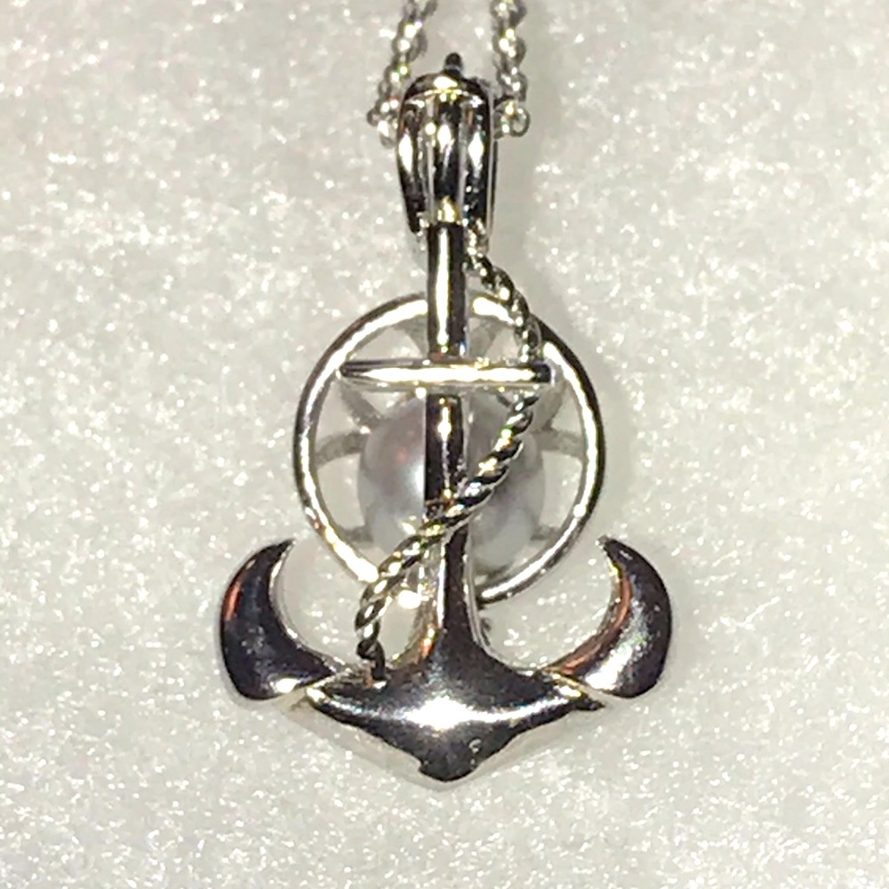 Sterling Silver Navy Anchor cage pendant necklace